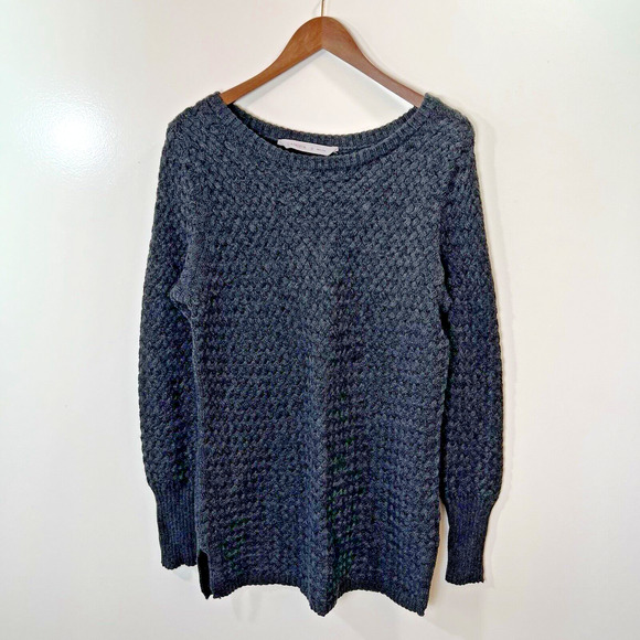 Athleta Womens Wool Basket Weave Sweater Size M Gray Minimalist Capsule Wardrobe - Picture 1 of 7